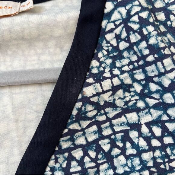 Tory Burch Geometric Print Zip Front Ponte Dress Blue Stretch xs designer spring - Picture 8 of 9